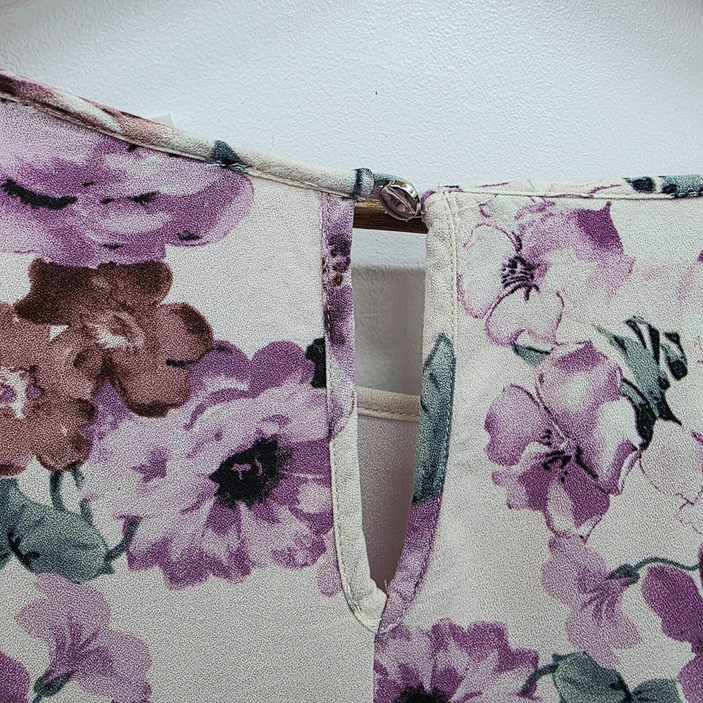 Jennie & Marlis Floral Bell Sleeve Blouse Ivory‎ Purple Lace Trim 1X Boho Fairy - Picture 9 of 14